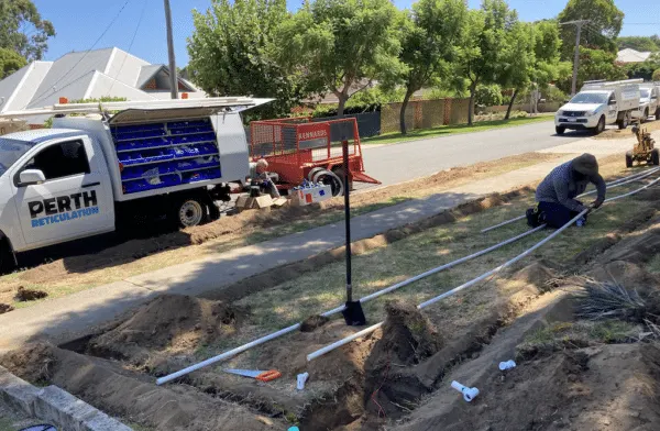 digging front lawn reticulation system install