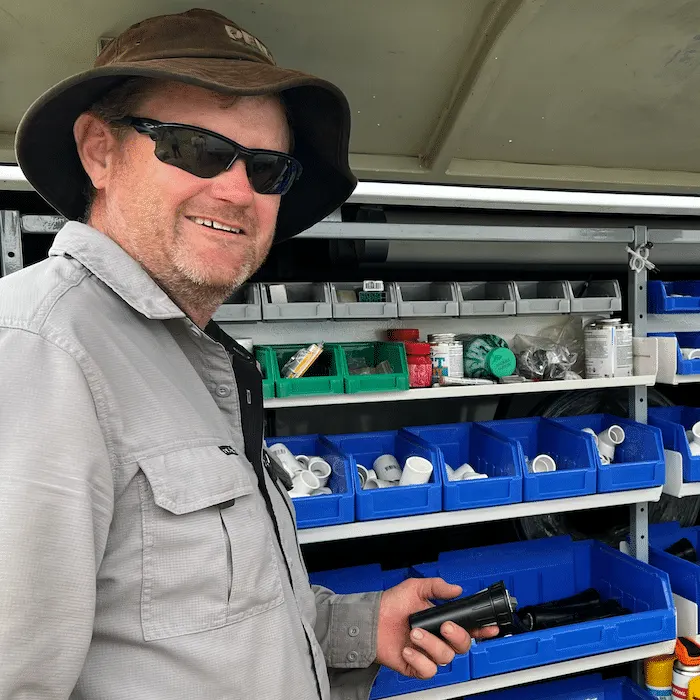 reticulation technician with retic parts for repairs