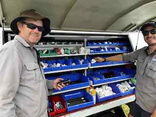 reticulation technicians with vehicle stocked with hunter parts