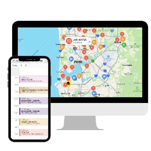 computor and phone with servicem8 job software perth reticulation experts