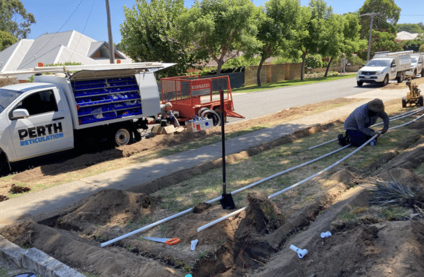 digging front lawn reticulation system install